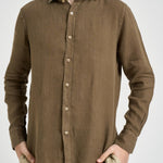Camicia uomo in lino tortora J66TNP UQ2 ACCADEMIE TESSILI 