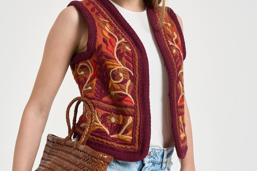 Gilet donna ricamato multicolor SUNA1GIL RUST ANTIK BATIK 