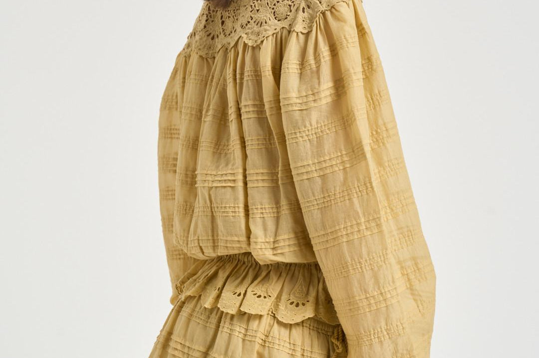 Blusa donna Polly con pizzo giallo pastello HT0767FA D1J05E10LC MARANT ETOILE 