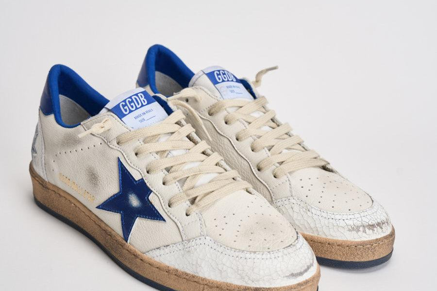 Sneakers uomo Ball Star bianco e blu elettrico GMF00117 F00219810327 GOLDEN GOOSE 