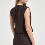 Top donna marrone con ricamo F6SL90 W18 LIVIANA CONTI 