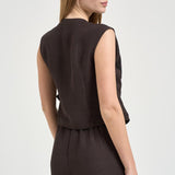 Top donna marrone con ricamo F6SL90 W18 LIVIANA CONTI 