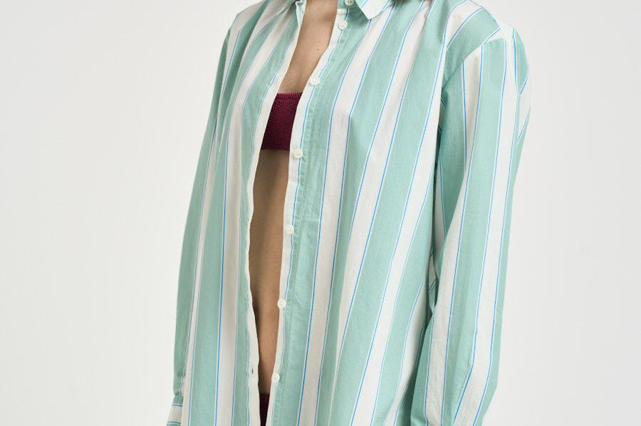 Camicia donna a righe acqua marina BRIG001 5317 MC2 SAINT BARTH 
