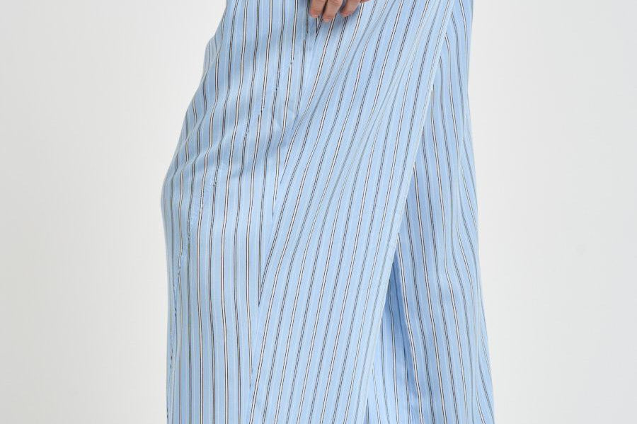 Pantalone donna a righe ampio celeste ULYSE BLUELEFT IRO 
