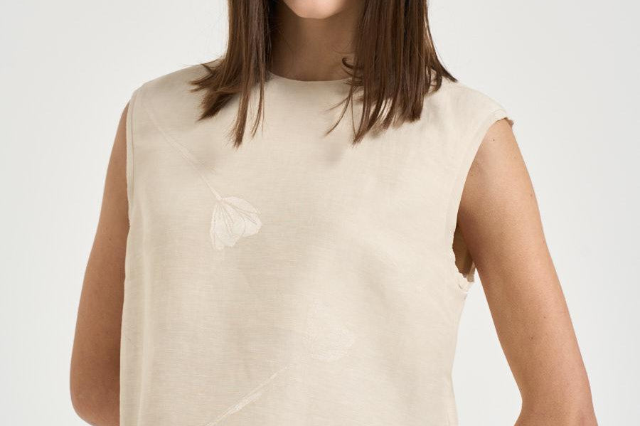 Blusa donna con foglie ricamate avana 5S1023 L9487400 GLANSHIRT 
