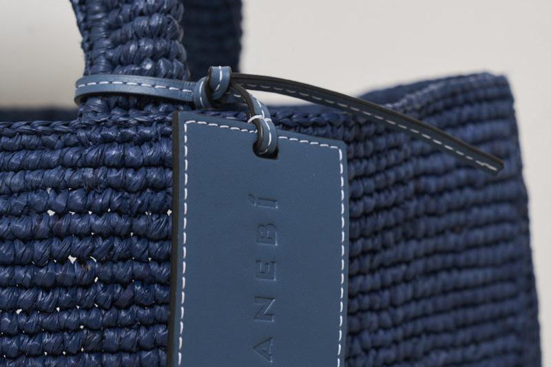 Borsa donna a mano in rafia blu V3.3EV VINTAGENAVY MANEBI' 