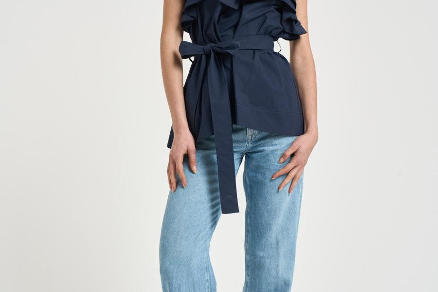 Blusa donna con balze blu D313354 CANYOX26012 P.a.r.o.s.h. 