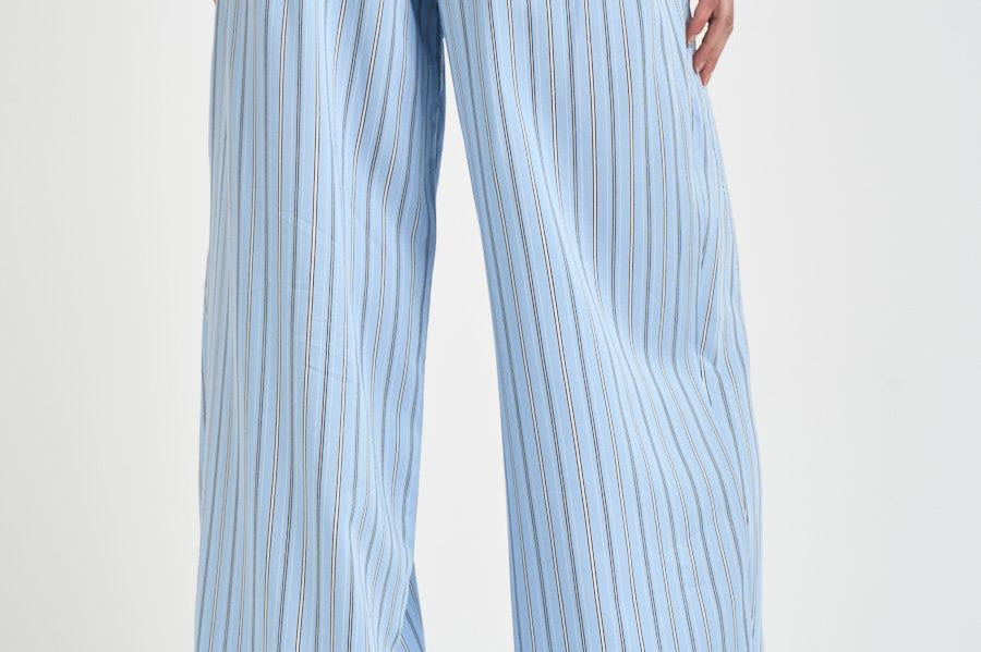 Pantalone donna a righe ampio celeste ULYSE BLUELEFT IRO 