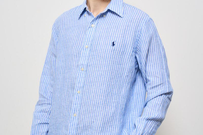 Camicia uomo a righe bianche e celesti 710873446 001 RALPH LAUREN 