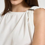 T-shirt donna smanicata con dettaglio gioiello dorato 106478A35D MELODYZ05 PINKO 