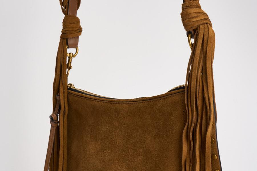Borsa Oskan Soft Zip Franges in suede cammello BF0066FG D2C17MCOGNAC ISABEL MARANT 