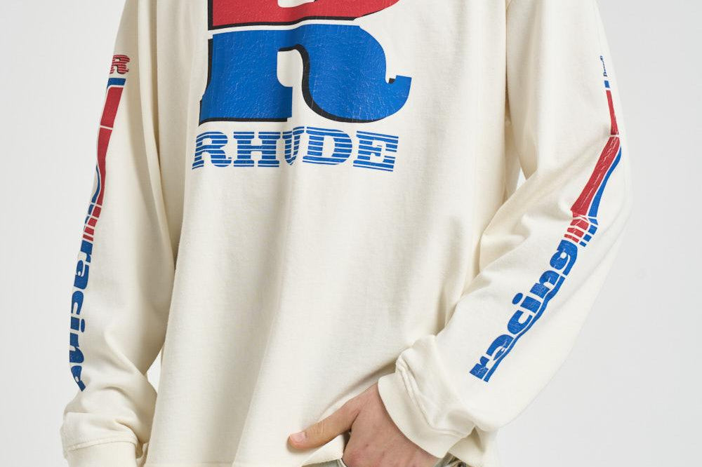 T-shirt uomo a manica lunga bianca TT17012 6010WHITEREDBLUE RHUDE 