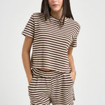 T-shirt donna a righe marrone e panna 12134 MORO/PANNA VITTO 