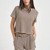 T-shirt donna a righe marrone e panna 12134 MORO/PANNA VITTO 