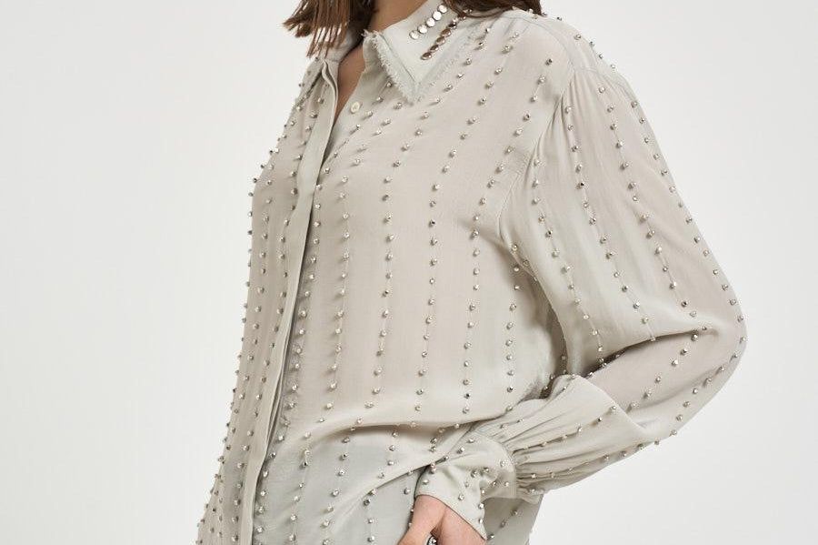 Camicia donna con strass grigia 106238A31F CAITLINI18 PINKO 