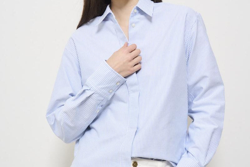 Camicia donna gessata celeste GWP00820 P00054880197 GOLDEN GOOSE 