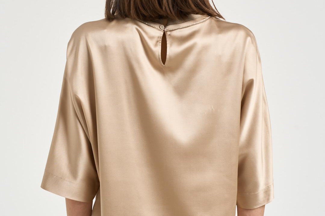 Blusa donna in raso beige A06871 2372E46E PESERICO 