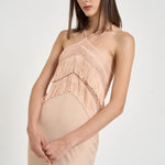 Abito donna lungo cipria macramè e frange TM190163A PEACH THE ANDAMANE 