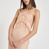 Abito donna lungo cipria macramè e frange TM190163A PEACH THE ANDAMANE 