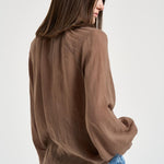 Blusa donna marrone con scollo perline S1194 126 BAZAR DELUXE 