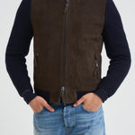 Giubbotto uomo in camoscio e tessuto blu FRANCIS KNIT 309 THE JACK LEATHERS 
