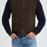 Giubbotto uomo in camoscio e tessuto blu FRANCIS KNIT 309 THE JACK LEATHERS 