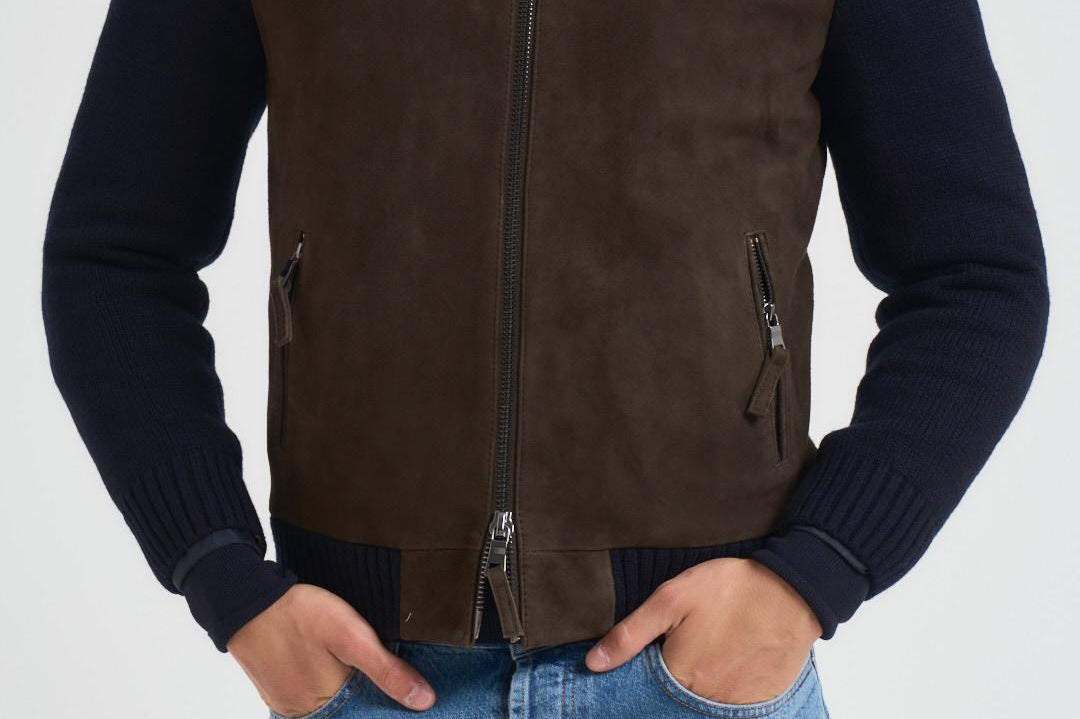 Giubbotto uomo in camoscio e tessuto blu FRANCIS KNIT 309 THE JACK LEATHERS 