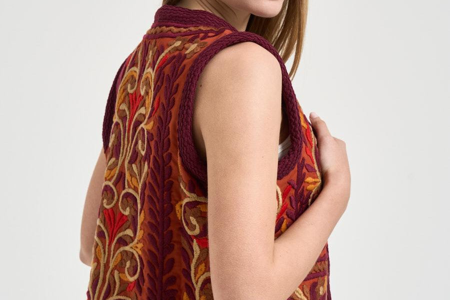 Gilet donna ricamato multicolor SUNA1GIL RUST ANTIK BATIK 