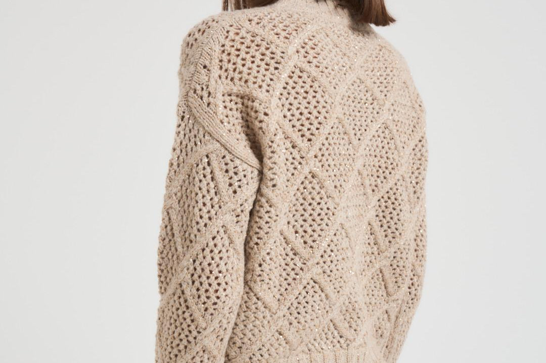 Maglia donna a rombi beige ELLADE 001 MAX MARA STUDIO 