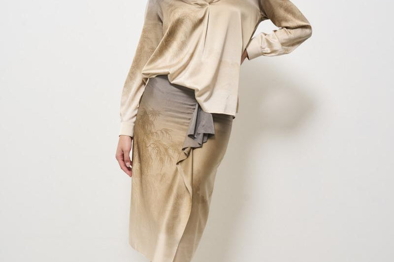 Gonna midi donna in seta Adastrgum beige 11827 514979 PIERRE-LOUIS MASCIA 