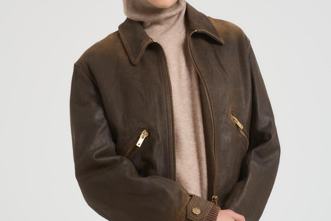 Giubbotto donna in pelle marrone GWP02376 P00216590108 GOLDEN GOOSE 