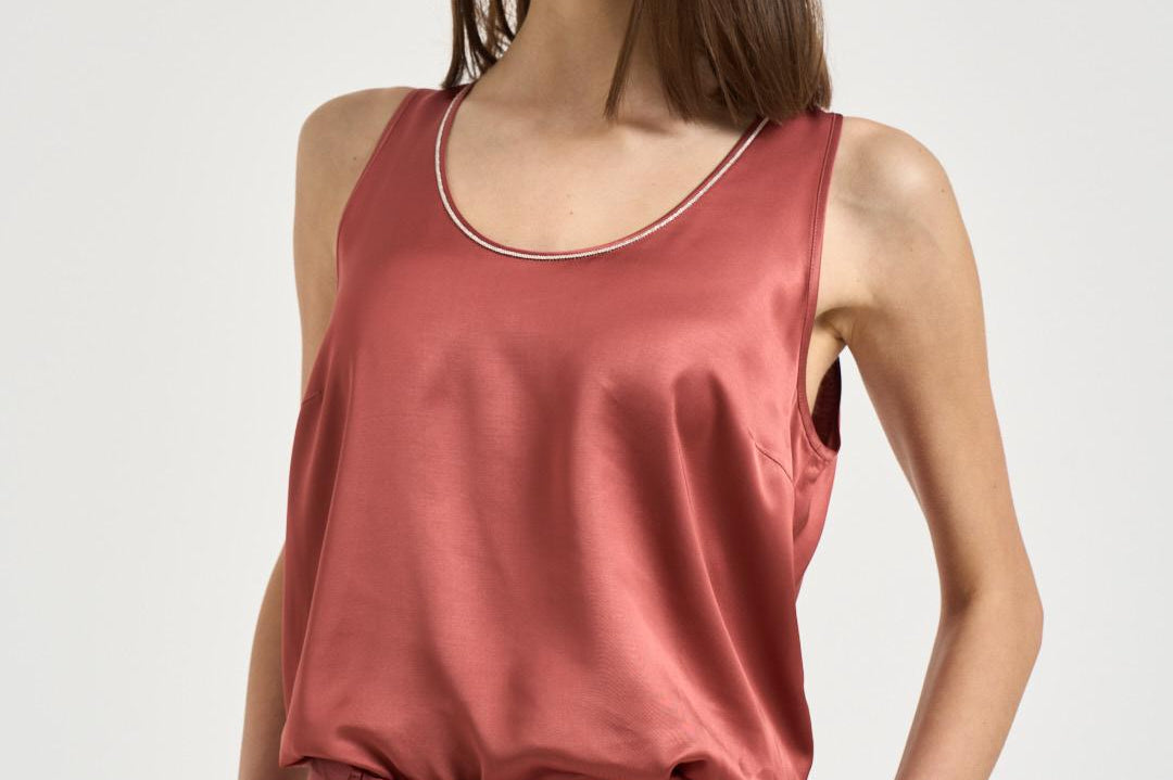 Top donna in raso rosso mattone A08481 06638124 PESERICO 
