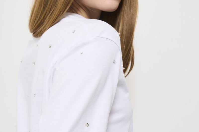 Maglia donna bianca con strass Y5SJ13 A01 SEMICOUTURE 