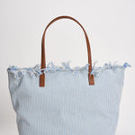 Borsa donna City in canvas a righe celeste CBF0001 TINYSTRIPES1017 MC2 SAINT BARTH 