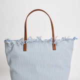 Borsa donna City in canvas a righe celeste CBF0001 TINYSTRIPES1017 MC2 SAINT BARTH 