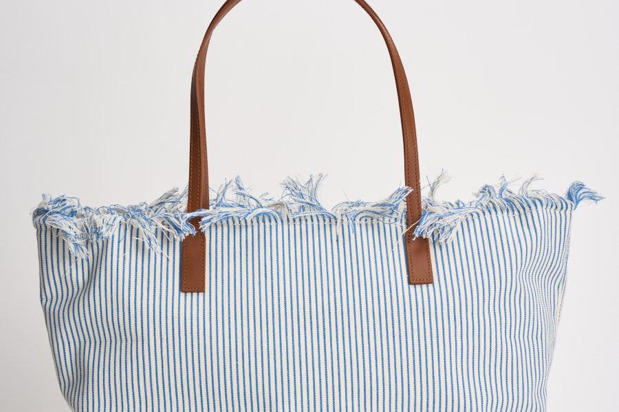 Borsa donna City in canvas a righe celeste CBF0001 TINYSTRIPES1017 MC2 SAINT BARTH 