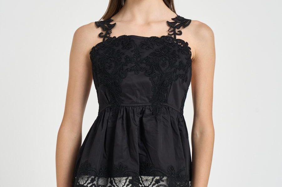 Top donna con ricami nero W08170581 BLACK MAURIZIO MYKONOS 