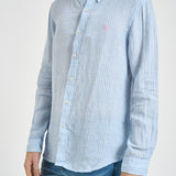 Camicia uomo in lino gessato celeste 710B15647 003 RALPH LAUREN 