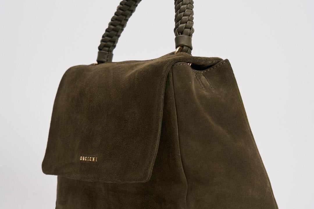 Borsa donna Sveva Peach Media a spalla in suede con tracolla verde BT2006PEO BOSCO ORCIANI 
