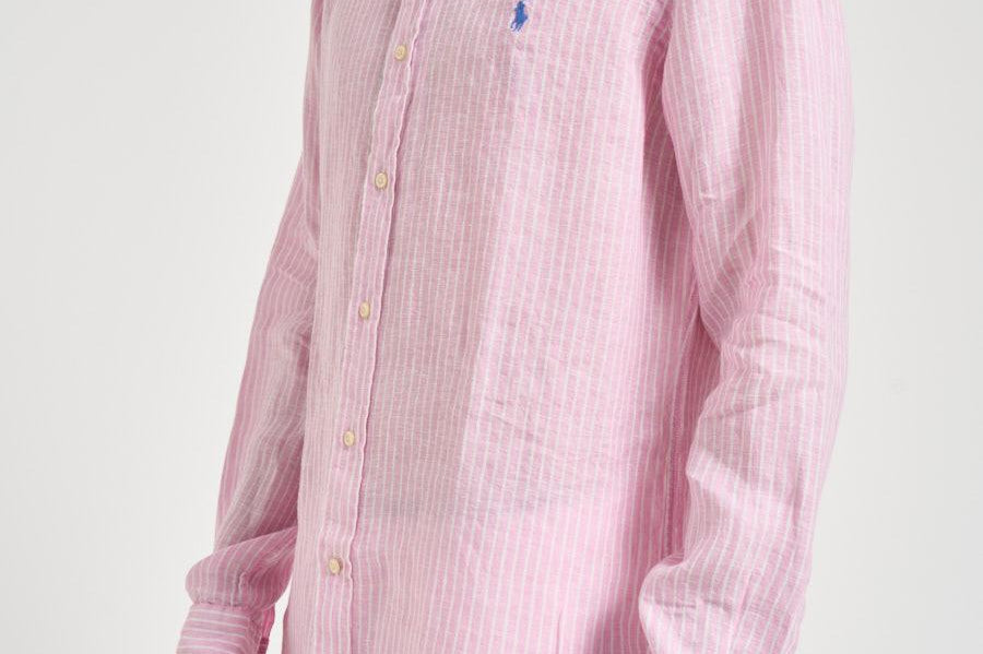 Camicia uomo in lino a righe rosa 710B15594 008 RALPH LAUREN 