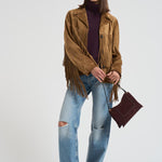 Giubbotto donna in suede cammello con frange GWP02368 P00216055678 GOLDEN GOOSE 