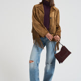 Giubbotto donna in suede cammello con frange GWP02368 P00216055678 GOLDEN GOOSE 