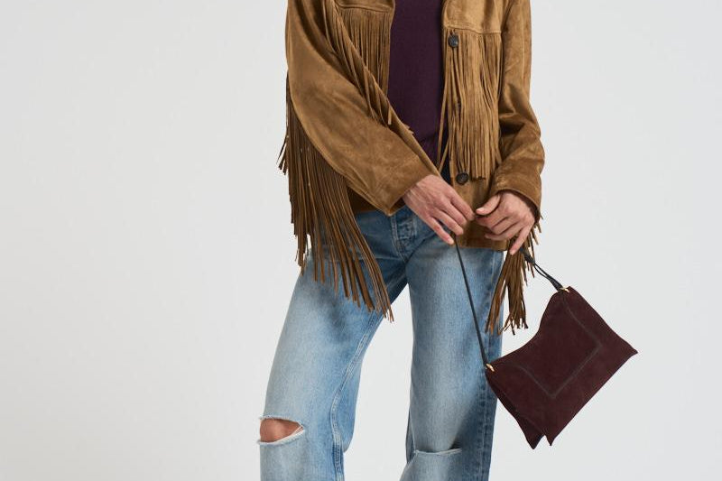 Giubbotto donna in suede cammello con frange GWP02368 P00216055678 GOLDEN GOOSE 
