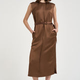 Abito donna midi satinato marrone. 5D1029 L9486611 GLANSHIRT 