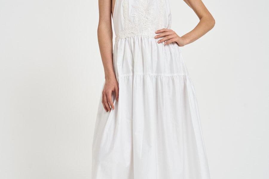 Abito donna lungo con pizzo bianco W06050581 WHITE MAURIZIO MYKONOS 