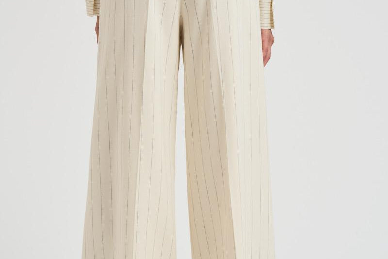 Pantalone donna Lou a palazzo gessato panna 10863 MTL66 ANINE BING 