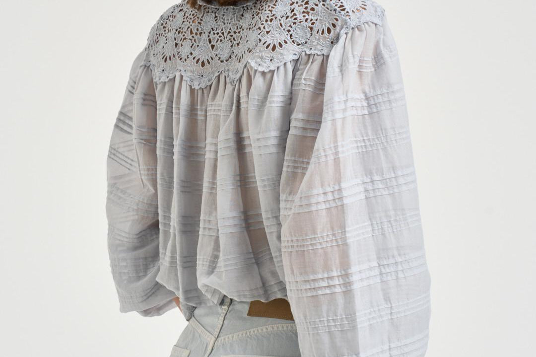 Blusa donna Polly con pizzo celeste HT0767FA D1J05E30LU MARANT ETOILE 
