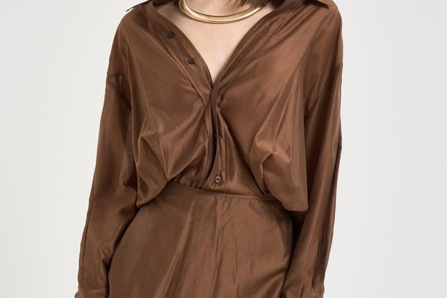 Abito donna midi satinato marrone 4020 T0161CHOCOLATE THE LATEST 