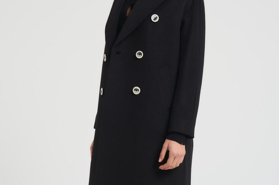 Cappotto donna lungo doppiopetto nero MYRNA DEBORA21 ACCADEMIE TESSILI 