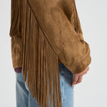 Giubbotto donna in suede cammello con frange GWP02368 P00216055678 GOLDEN GOOSE 